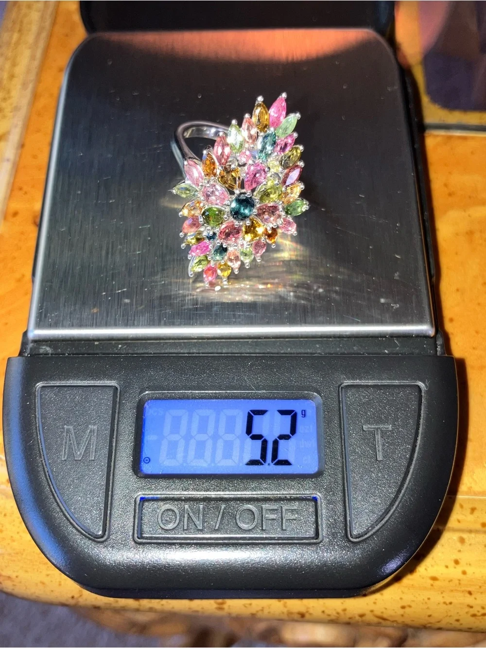 Natural Multi Color Tourmaline Sterling Silver Ring Size 7